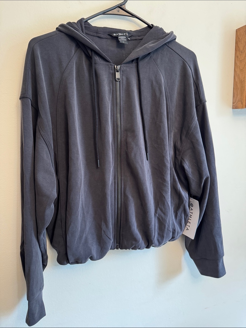 Athleta Charcoal Full-Zip Hooded Bomber Jacket